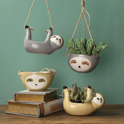 Ceramic Sloth Hanging Plant Vase