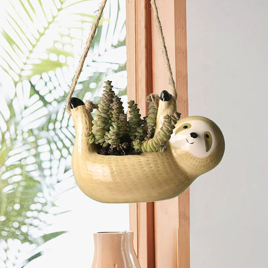 Ceramic Sloth Hanging Plant Vase